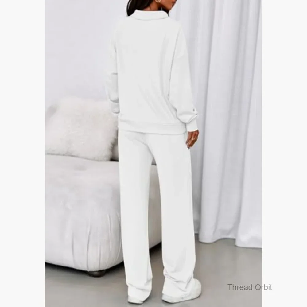 Loose Fit Quarter Zip Sweatshirt and Straight Leg Pants Set - Picture 4 of 7